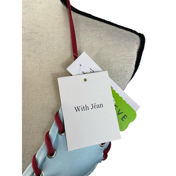 With Jéan Juni Bikini Top Baby Blue & Red Lace-Up Recycled Fabric Adjustable Hal - Picture 3 of 7